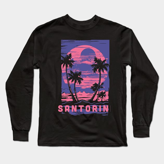 Santorini Greece Souvenir Lifestyle Cyberpunk Vacation Trip Long Sleeve T-Shirt by livania